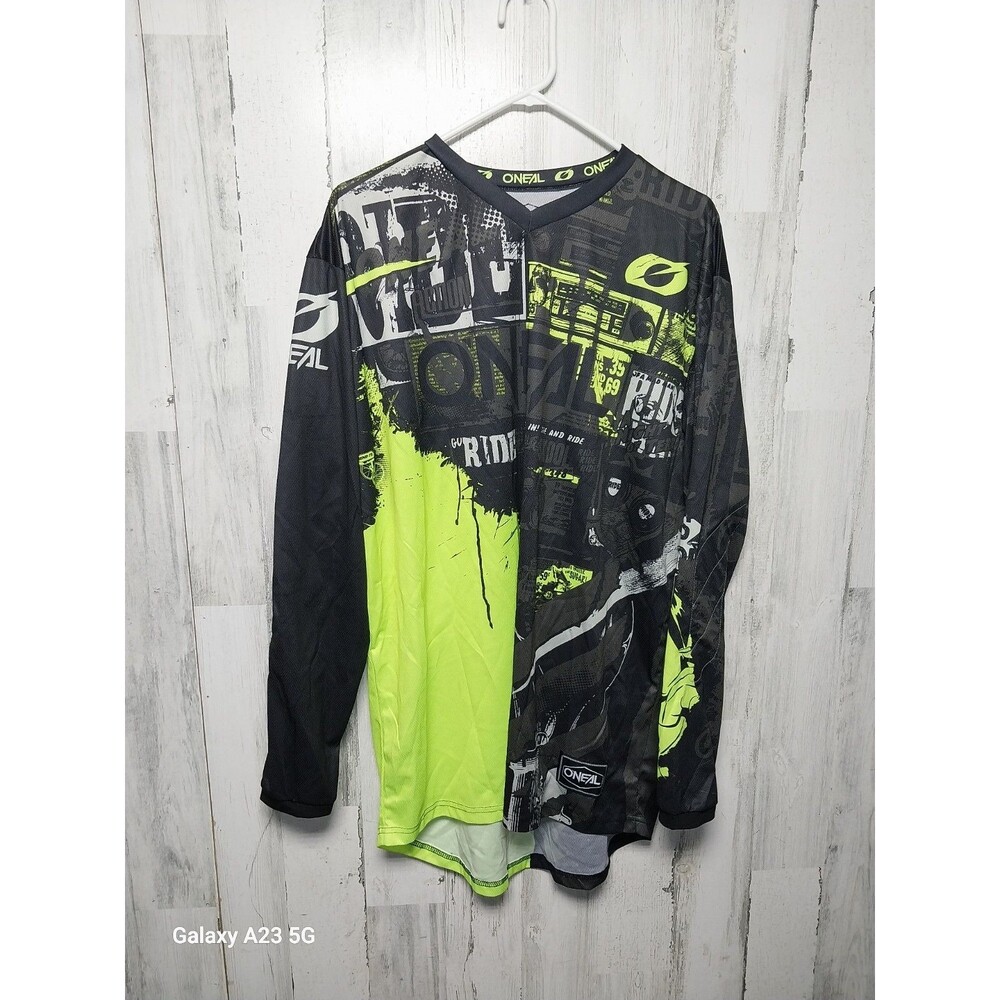 O'Neal Element Black Green Jersey MX Motocross Off-Road ATV Mens Sz Large